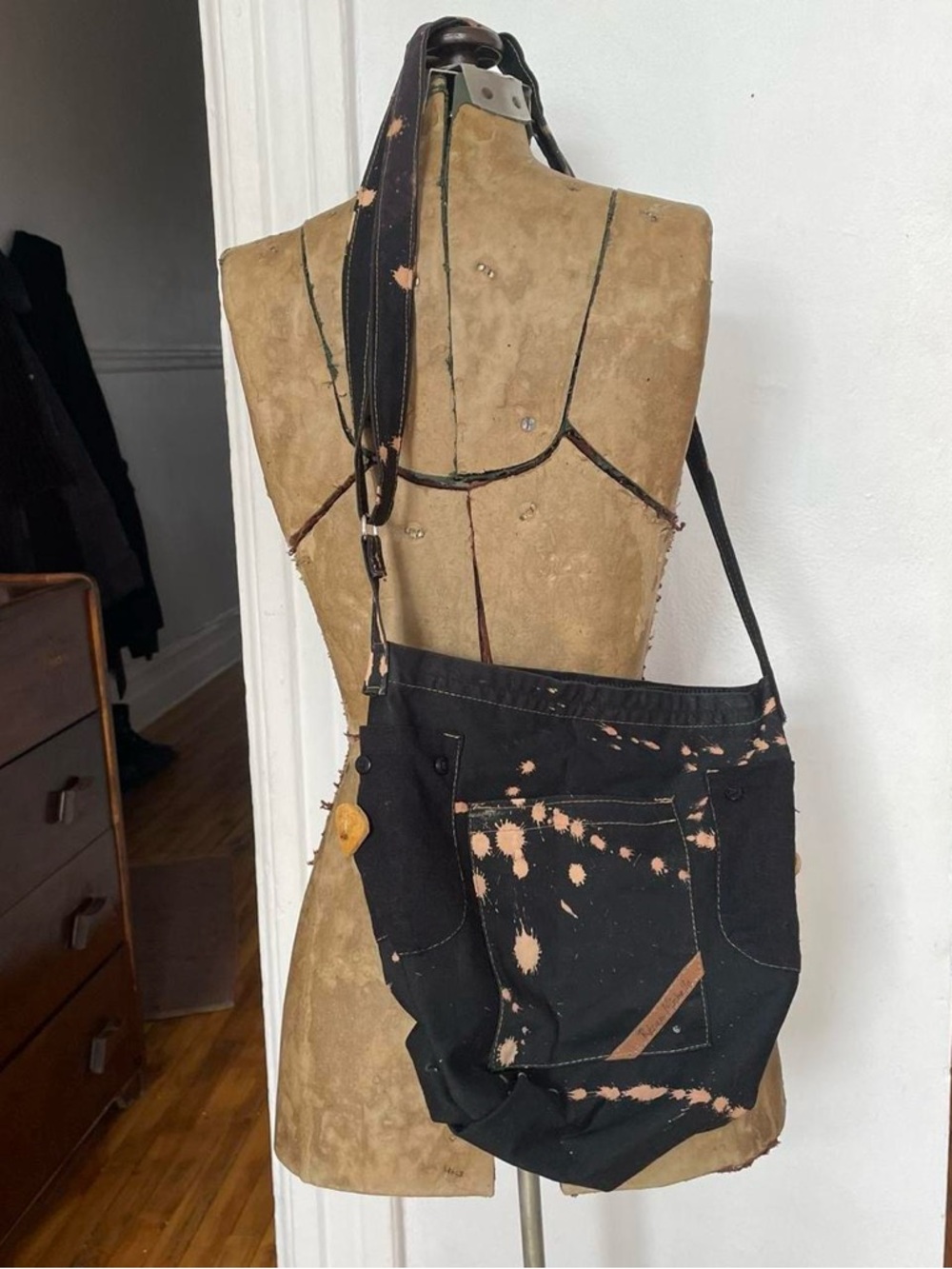 Black Tie-Dye Canvas Crossbody Tote Bag - Unbranded